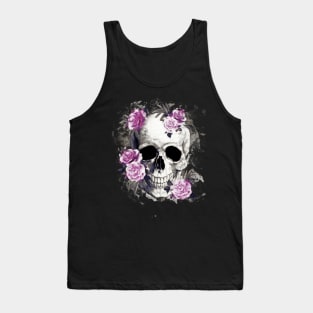 Sage Tribe floral Skull With purple roses Tank Top